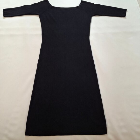 Sleek Zara Knit Size L Boatneck Bodycon 3/4 Sleeve Midi Dress Pull On - Picture 1 of 15
